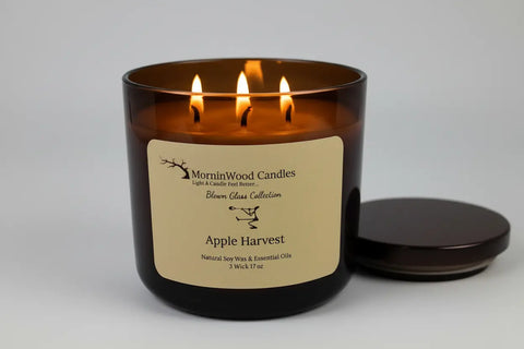 Apple Harvest-Soy 3-Wick Blown Glass Collection MorninWood Candles  3 Wick Candle