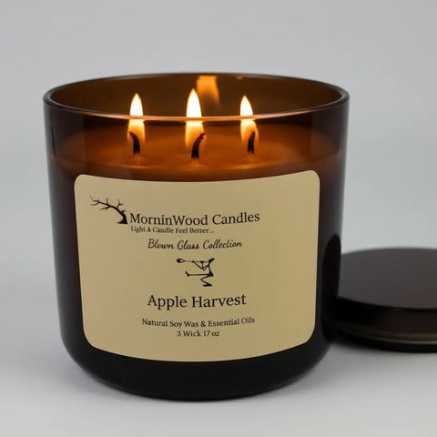 Apple Harvest Soy 3-Wick Candle 17 oz – Natural Essential Oils – Long Burn Time | Made in USA MorninWood Candles  3 Wick Candle