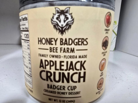 Apple Jack Crunch Creamed Honey 12 Oz – Cinnamon Apple Toffee Chocolate Spread | Honey Badgers Bee Farm Made in USA Honey Badgers Bee Farm  Raw Honey