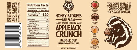 Apple Jack Crunch Creamed Honey 12 Oz – Cinnamon Apple Toffee Chocolate Spread | Honey Badgers Bee Farm Made in USA Honey Badgers Bee Farm  Raw Honey