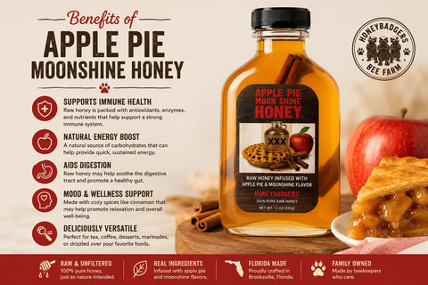 Apple Pie Moonshine Honey 100ml Glass Flask – Raw Cinnamon Spice Blend | Made in USA Brooksville FL Honey Badgers Bee Farm  Honey