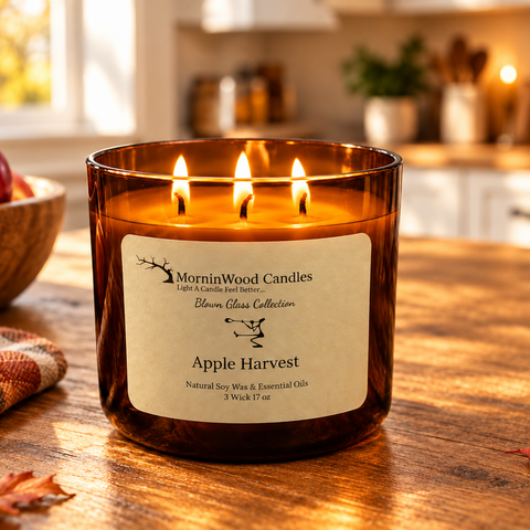 Apple Harvest Soy 3-Wick Candle 17 oz – Natural Essential Oils – Long Burn Time | Made in USA MorninWood Candles  3 Wick Candle