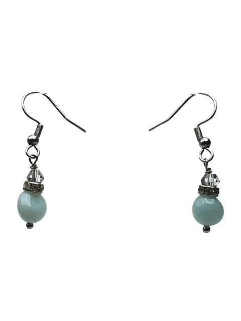Aqua Amazonite Dangle Earrings – Sterling Silver Crystal Accents – Women Made in USA Michelle Marie Boutique  Earrings