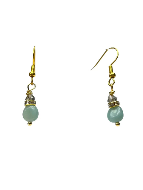 Aqua Amazonite Dangle Earrings – Sterling Silver Crystal Accents – Women Made in USA Michelle Marie Boutique  Earrings