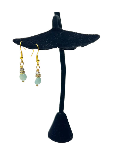 Aqua Amazonite Dangle Earrings – Sterling Silver Crystal Accents – Women Made in USA Michelle Marie Boutique  Earrings