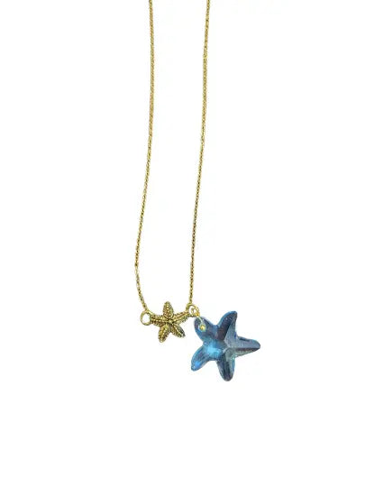 Aqua Crystal Starfish Charm Necklace 16 Inch Adjustable Gold Plated Chain – Michelle Marie Boutique | Made in USA Michelle Marie Boutique  Necklace