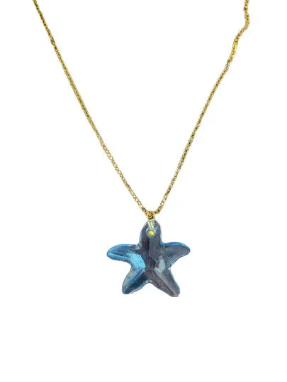 Aqua Crystal Starfish Pendant Necklace Adjustable Gold Plated Chain – Coastal Jewelry Gift | Made in USA Michelle Marie Boutique  Necklace