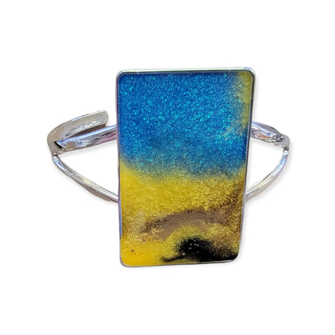 Aqua Yellow Resin Rectangle Statement Cuff Bracelet 40mm Rhodium Plated Metal | Made in USA Michelle Marie Boutique  Bracelets