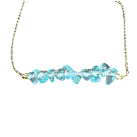 Aquamarine Chip Stone Bar Necklace 18-21 Inch Gold Plated Stainless Steel | Made in USA March Birthstone Jewelry Michelle Marie Boutique  Necklace