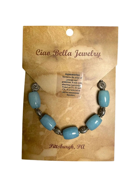 Aquamarine Stone Stretch Bracelet – Calming Energy Jewelry for Stress Relief | Handmade in USA Michelle Marie Boutique  Bracelet