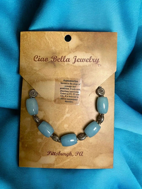 Aquamarine Stone Stretch Bracelet – Calming Energy Jewelry for Stress Relief | Handmade in USA Michelle Marie Boutique  Bracelet