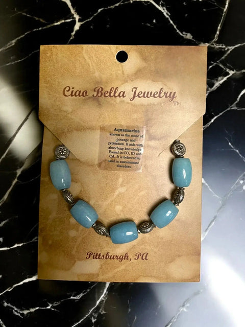 Aquamarine Stone Stretch Bracelet – Calming Energy Jewelry for Stress Relief | Handmade in USA Michelle Marie Boutique  Bracelet