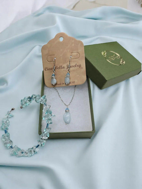 Aquamarine or Garnet Gemstone Jewelry Set – Dangle Earrings, Pendant Necklace, Adjustable Bangle | Made in USA Michelle Marie Boutique  Jewelry Set
