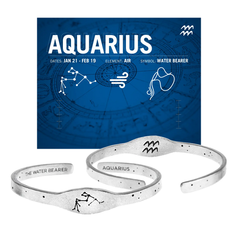 Aquarius Zodiac Cuff Bracelet – Recycled Pewter Astrological Jewelry | Made in USA Whitney Howard Designs  Zodiac Cuffs