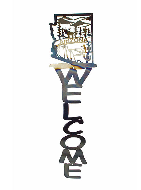 Arizona Metal Welcome Sign With Elk And Desert Design – Rustic Outdoor Home Decor | Made in USA Knights Home Decor  item