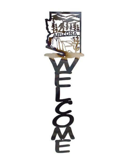Arizona Rustic Metal Welcome Sign with Bigfoot Design – Handcrafted Outdoor Wall Art | Made in USA Knights Home Decor  item