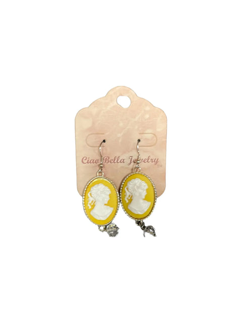 Art Deco Victorian Cameo Dangle Earrings 2 Inch – Silver with Yellow Accent | Made in USA Michelle Marie Boutique  Earrings