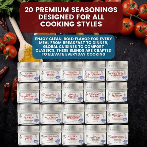 Artisan 20-Piece Seasoning and Sea Salt Tin Set – Small Batch Gourmet Spice Collection | Made in USA Gustus Vitae  Collections & Gift Sets