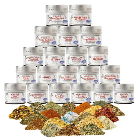Artisan 20-Piece Seasoning and Sea Salt Tin Set – Small Batch Gourmet Spice Collection | Made in USA Gustus Vitae  Collections & Gift Sets