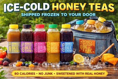 Artisan Cold Honey Tea Six Pack – Natural Flavored Iced Teas 80 Calorie – Made in USA Brooksville Florida Honey Badgers Bee Farm 