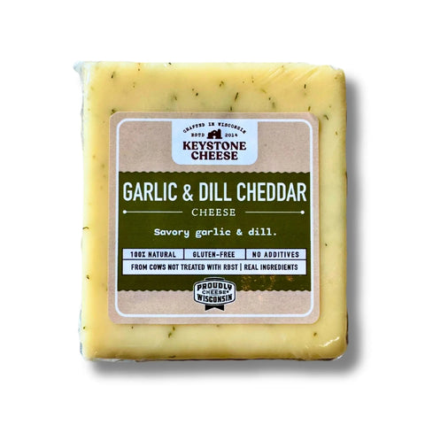 Artisan Garlic Dill Cheddar Cheese Block 7-10oz – Handcrafted Wisconsin Dairy | Made in USA Keystone Cheese  Cheese
