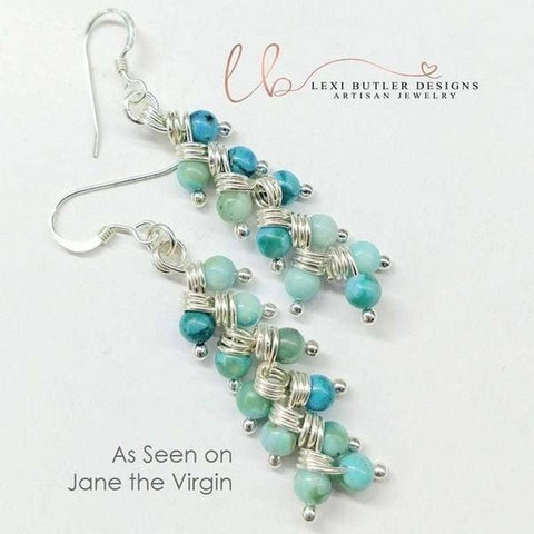 As Seen on TV Jane the Virgin Sterling Silver Turquoise Wire Wrapped Earrings