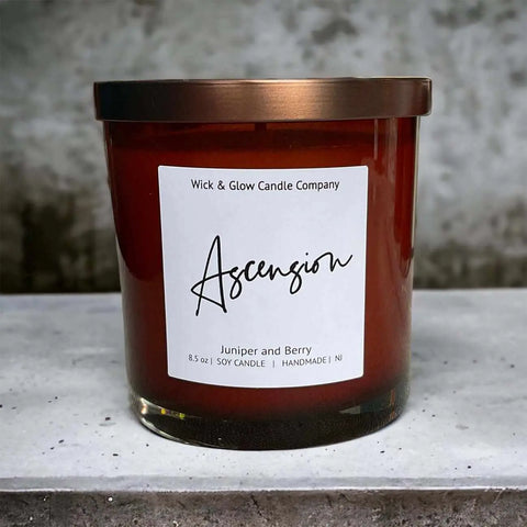Ascension 8.5 oz Soy Wax Candle – Juniper Berry & Pine Scent | Hand-Poured Luxury Candle Made in USA Wick and Glow Candle Company™  Candles