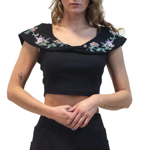 Ashland Floral Embroidered Crop Top – Organic Cotton Jersey | Made in USA Spiritex | Sustainable Apparel  Women's Tops