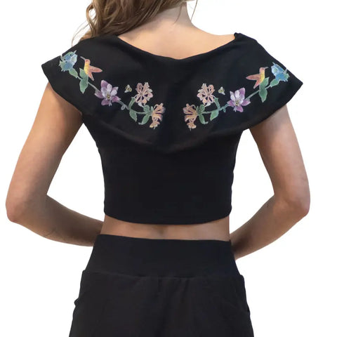 Ashland Floral Embroidered Crop Top – Organic Cotton Jersey | Made in USA Spiritex | Sustainable Apparel  Women's Tops