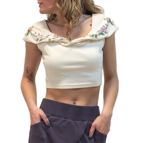 Ashland Floral Embroidered Crop Top – Organic Cotton Jersey | Made in USA Spiritex | Sustainable Apparel  Women's Tops