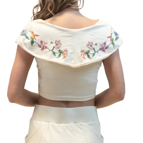Ashland Floral Embroidered Crop Top – Organic Cotton Jersey | Made in USA Spiritex | Sustainable Apparel  Women's Tops
