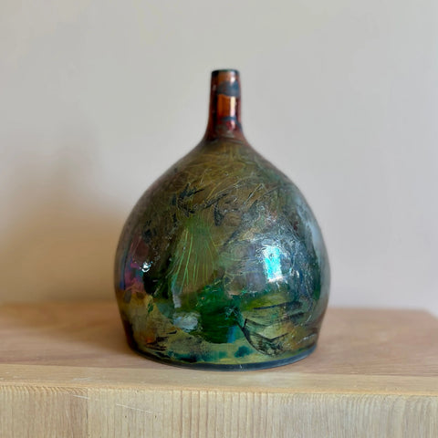 Aurora Borealis Raku 1 | Iridescent Porcelain Vase – Handcrafted Decorative Vase by Hillit Wahlberg | Made in USA All Muddy 