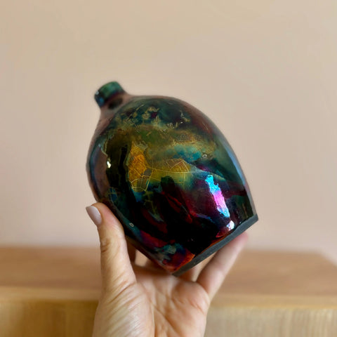 Aurora Borealis Raku 2 | Iridescent Porcelain Vase – Handcrafted Decorative Accent | Made in USA All Muddy 