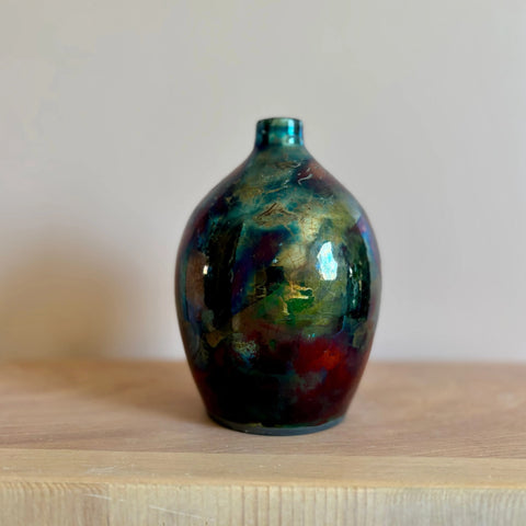 Aurora Borealis Raku 2 | Iridescent Porcelain Vase – Handcrafted Decorative Accent | Made in USA All Muddy 