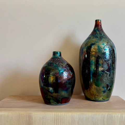 Aurora Borealis Raku 2 | Iridescent Porcelain Vase – Handcrafted Decorative Accent | Made in USA All Muddy 