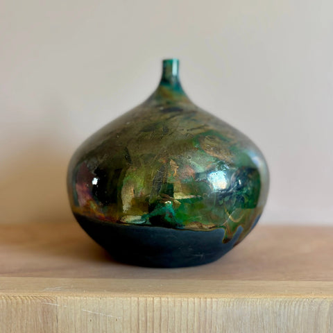 Aurora Borealis Raku 3 | Handcrafted Iridescent Porcelain Vase – Decorative Home Accent | Made in USA All Muddy 