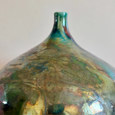 Aurora Borealis Raku 3 | Handcrafted Iridescent Porcelain Vase – Decorative Home Accent | Made in USA All Muddy 