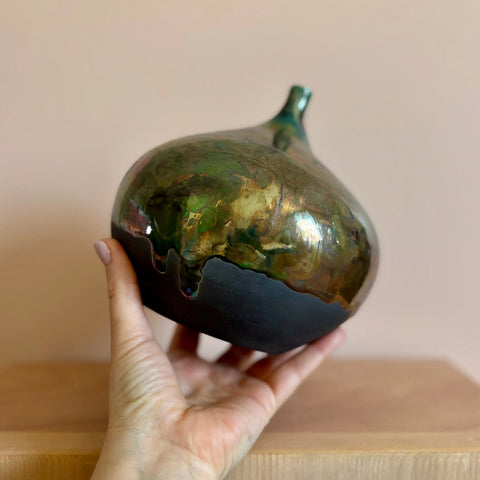 Aurora Borealis Raku 3 | Handcrafted Iridescent Porcelain Vase – Decorative Home Accent | Made in USA All Muddy 