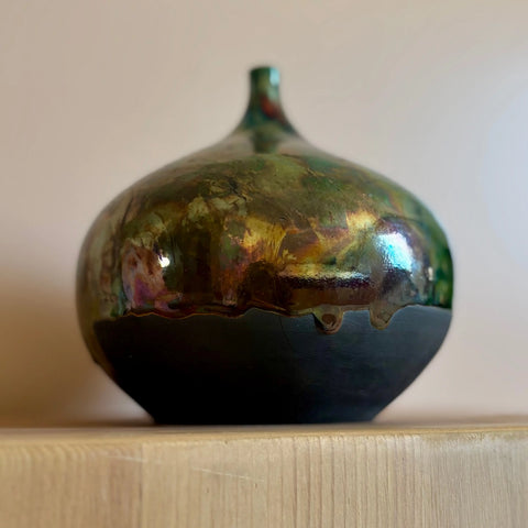 Aurora Borealis Raku 3 | Handcrafted Iridescent Porcelain Vase – Decorative Home Accent | Made in USA All Muddy 