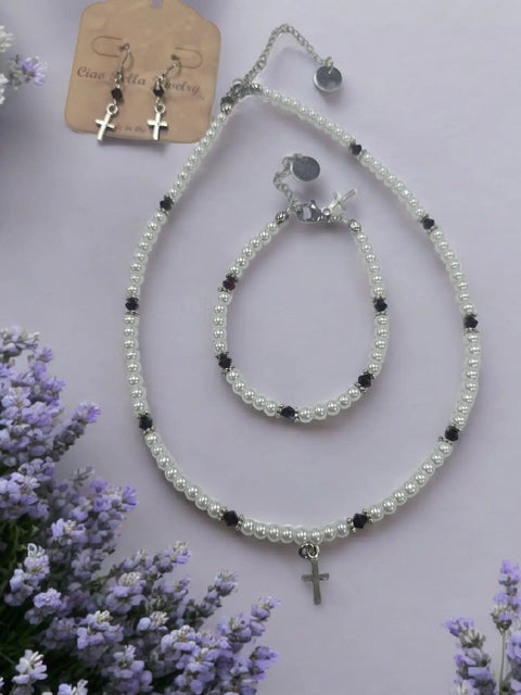 Austrian Crystal Birthstone and Freshwater Pearl Jewelry Set – Necklace Bracelet Earrings – First Communion Gift | Made in USA Michelle Marie Boutique  Jewelry Set