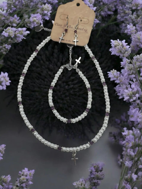 Austrian Crystal Birthstone and Freshwater Pearl Jewelry Set – Necklace Bracelet Earrings – First Communion Gift | Made in USA Michelle Marie Boutique  Jewelry Set