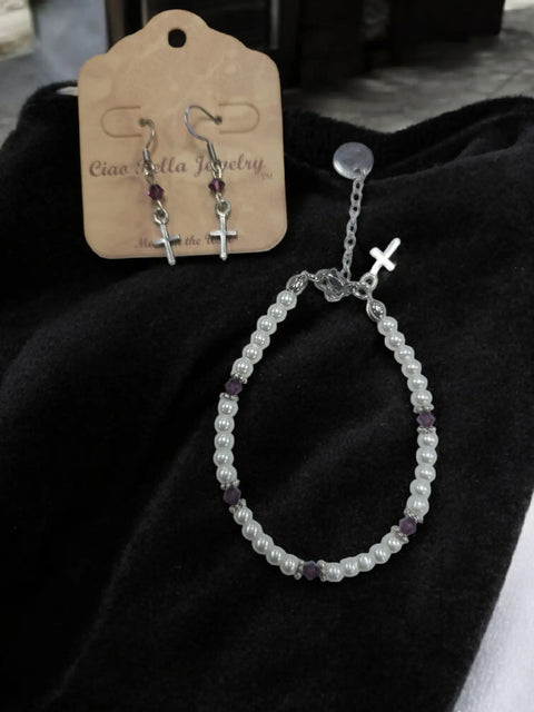 Austrian Crystal Birthstone and Freshwater Pearl Jewelry Set – Necklace Bracelet Earrings – First Communion Gift | Made in USA Michelle Marie Boutique  Jewelry Set