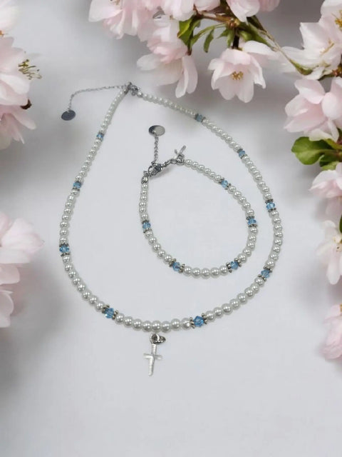 Austrian Crystal Birthstone and Freshwater Pearl Jewelry Set – Necklace Bracelet Earrings – First Communion Gift | Made in USA Michelle Marie Boutique  Jewelry Set