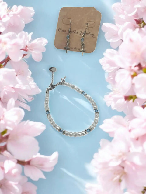 Austrian Crystal Birthstone and Freshwater Pearl Jewelry Set – Necklace Bracelet Earrings – First Communion Gift | Made in USA Michelle Marie Boutique  Jewelry Set
