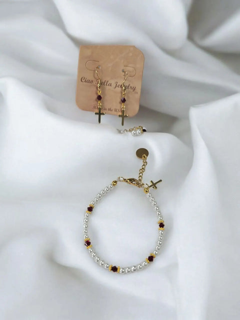 Austrian Crystal Birthstone and Freshwater Pearl Jewelry Set – Necklace Bracelet Earrings – First Communion Gift | Made in USA Michelle Marie Boutique  Jewelry Set