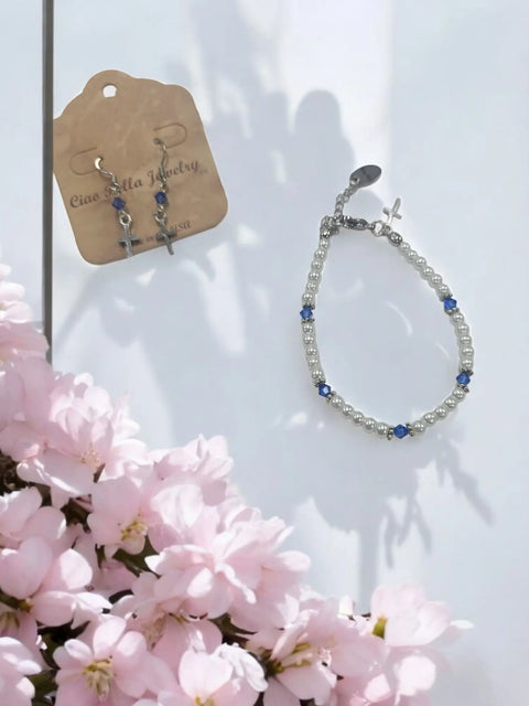 Austrian Crystal Birthstone and Freshwater Pearl Jewelry Set – Necklace Bracelet Earrings – First Communion Gift | Made in USA Michelle Marie Boutique  Jewelry Set