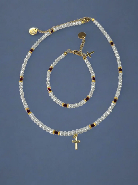 Austrian Crystal Birthstone and Freshwater Pearl Jewelry Set – Necklace Bracelet Earrings – First Communion Gift | Made in USA Michelle Marie Boutique  Jewelry Set