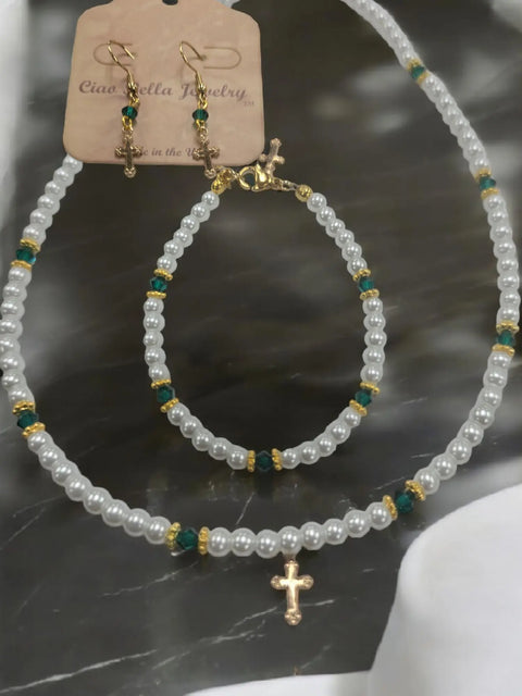 Austrian Crystal Birthstone and Freshwater Pearl Jewelry Set – Necklace Bracelet Earrings – First Communion Gift | Made in USA Michelle Marie Boutique  Jewelry Set