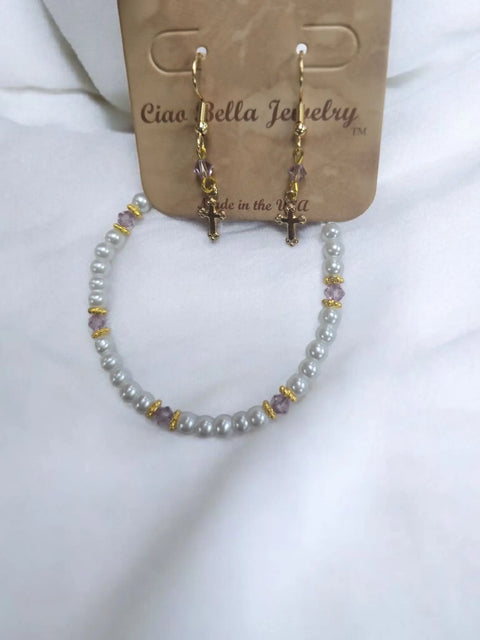 Austrian Crystal Birthstone and Freshwater Pearl Jewelry Set – Necklace Bracelet Earrings – First Communion Gift | Made in USA Michelle Marie Boutique  Jewelry Set