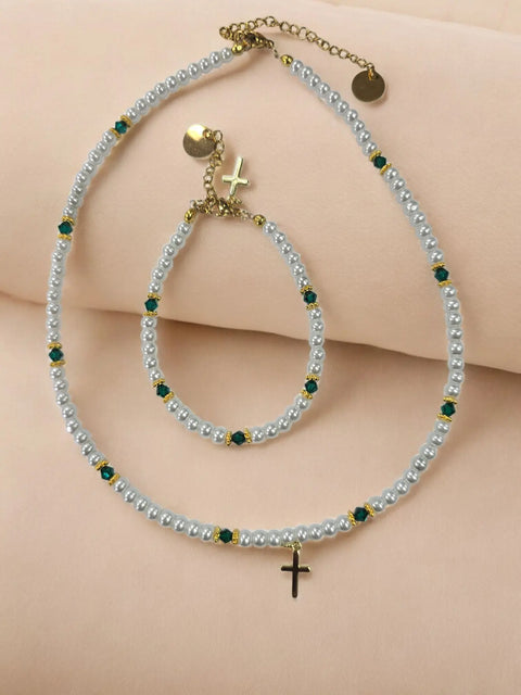 Austrian Crystal Birthstone and Freshwater Pearl Jewelry Set – Necklace Bracelet Earrings – First Communion Gift | Made in USA Michelle Marie Boutique  Jewelry Set